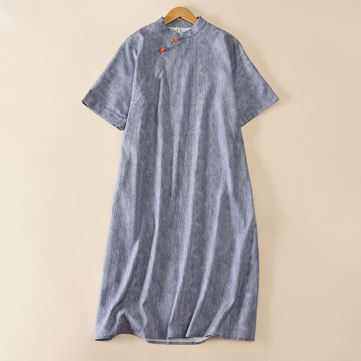 Buddha Stones 夏用クルーネック無地半袖膝下丈ワンピース - ダークグレー - US14、 UK/AU18、 EU46 (2XL) - image 6