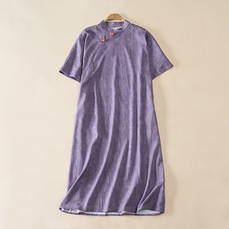 Buddha Stones 夏用クルーネック無地半袖膝下丈ワンピース - ミディアムパープル - US14、 UK/AU18、 EU46 (2XL) - image 0