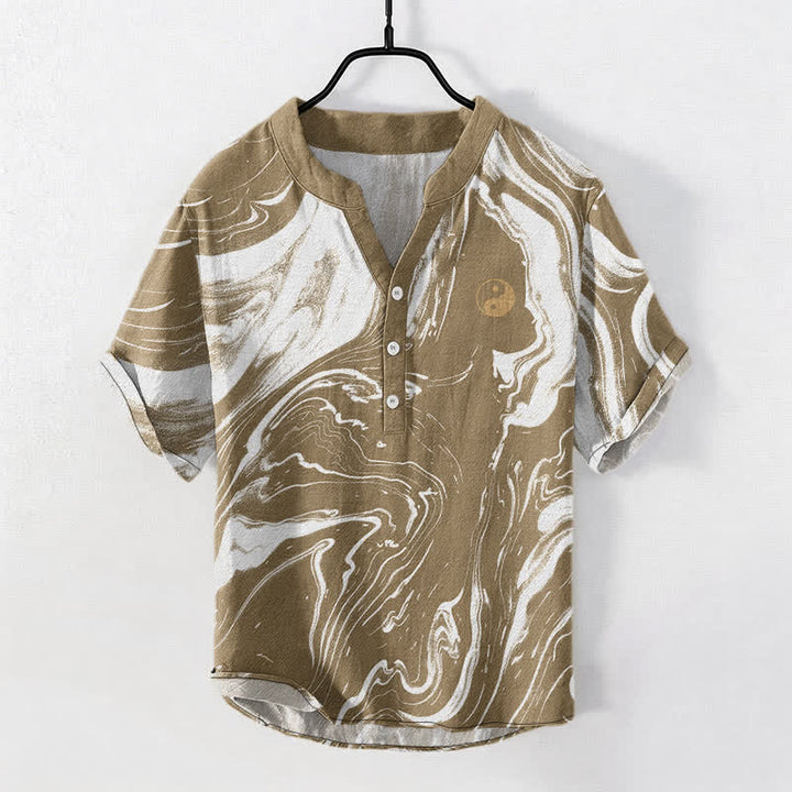 Buddha Stones コットン製太極拳柄メンズ半袖ハーフボタンシャツ - バーリーウッド - US/UK/AU50、EU60（5XL） - image 5