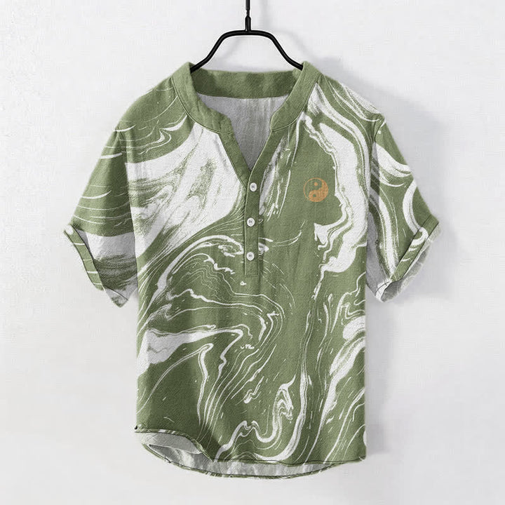 Buddha Stones コットン製太極拳柄メンズ半袖ハーフボタンシャツ - ダークシーグリーン - US/UK/AU50、EU60（5XL） - image 7