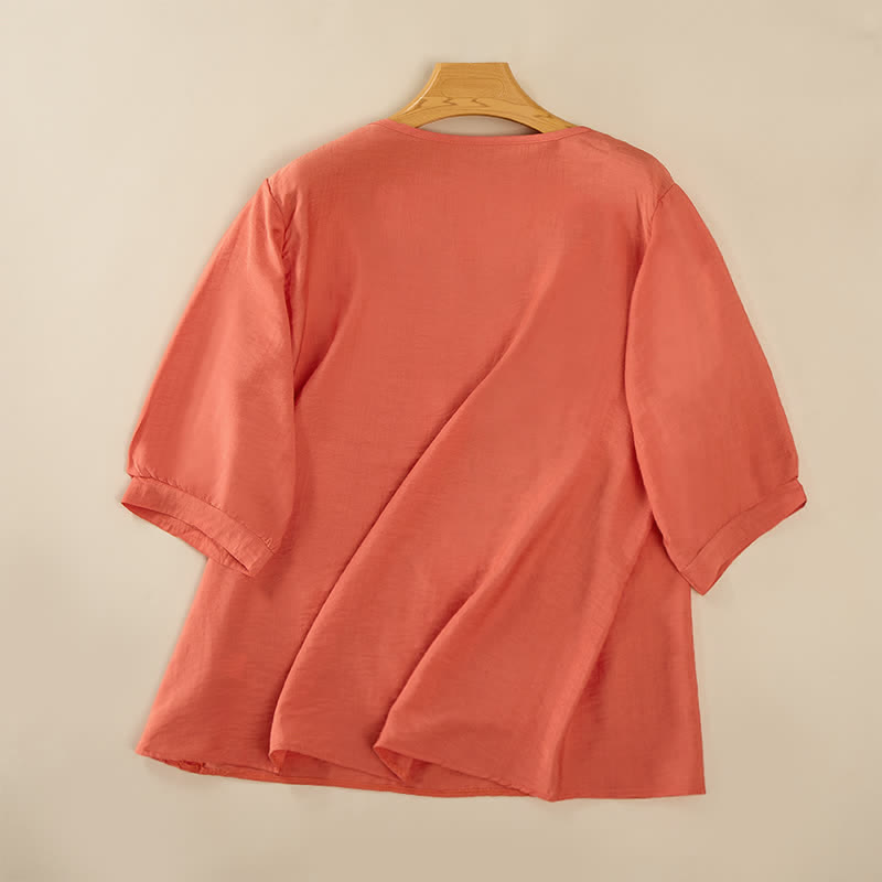 Buddha Stones春らしいボヘミアン風刺繍入り 肘丈袖 レディースTシャツ - image 1
