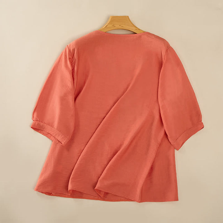 Buddha Stones春らしいボヘミアン風刺繍入り 肘丈袖 レディースTシャツ - image 1