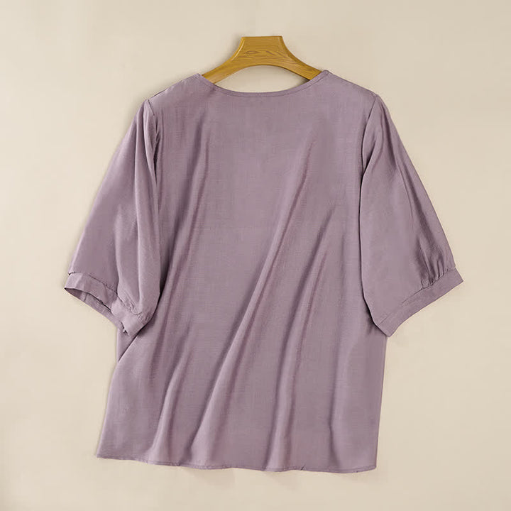 Buddha Stones春らしいボヘミアン風刺繍入り 肘丈袖 レディースTシャツ - image 8