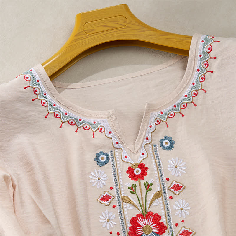 Buddha Stones春らしいボヘミアン風刺繍入り 肘丈袖 レディースTシャツ - image 15
