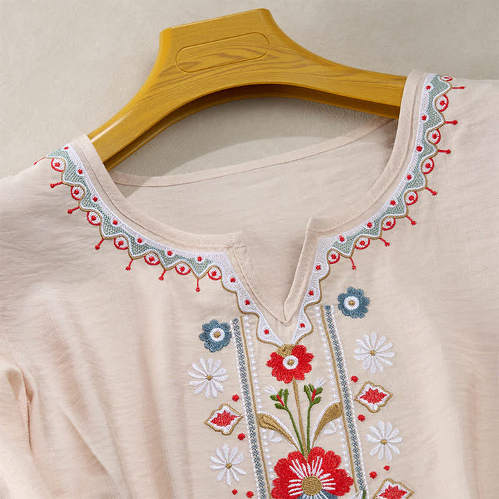Buddha Stones春らしいボヘミアン風刺繍入り 肘丈袖 レディースTシャツ - image 15