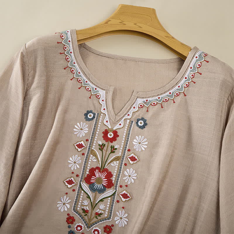 Buddha Stones春らしいボヘミアン風刺繍入り 肘丈袖 レディースTシャツ - image 20