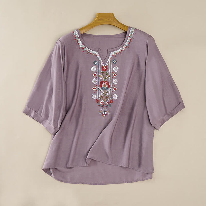 Buddha Stones春らしいボヘミアン風刺繍入り 肘丈袖 レディースTシャツ - image 7