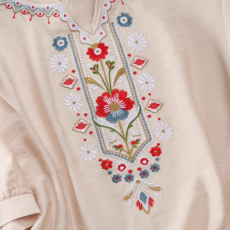 Buddha Stones春らしいボヘミアン風刺繍入り 肘丈袖 レディースTシャツ - image 16
