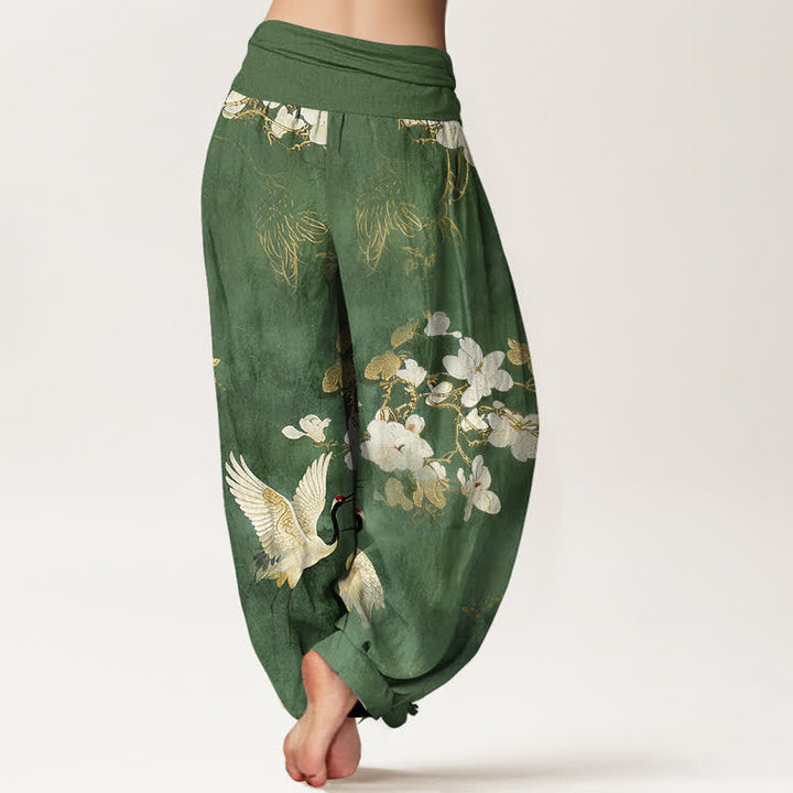 Buddha Stones 鶴の花柄ハイウエストレディースハーレムパンツ（ピュアコットン） - image 6
