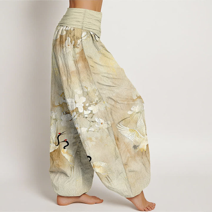 Buddha Stones 鶴の花柄ハイウエストレディースハーレムパンツ（ピュアコットン） - image 10