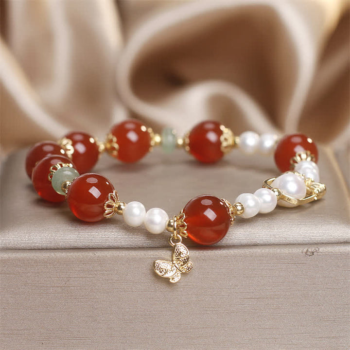 Buddha Stones 天然レッドアゲートパールバタフライ自己受容ブレスレット - image 5