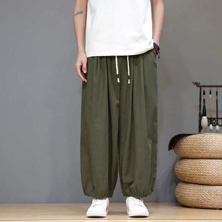 Buddha Stones サマーゼン ゴムウエストカフ メンズ クロップド ハーレムパンツ ポケット付き - image 12