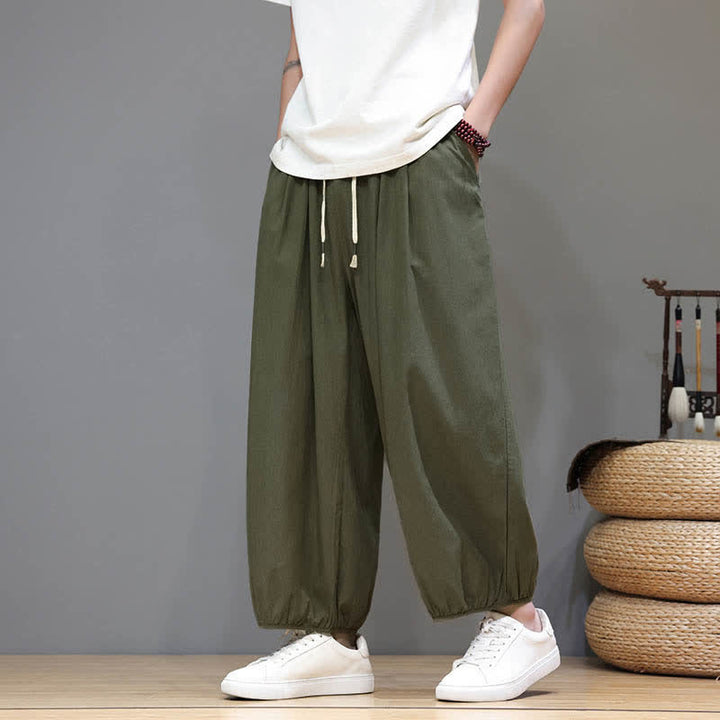 Buddha Stones サマーゼン ゴムウエストカフ メンズ クロップド ハーレムパンツ ポケット付き - image 11