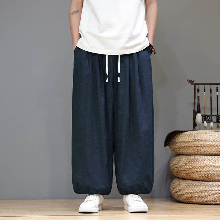 Buddha Stones サマーゼン ゴムウエストカフ メンズ クロップド ハーレムパンツ ポケット付き - image 6