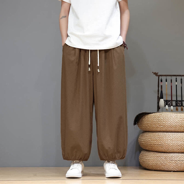 Buddha Stones サマーゼン ゴムウエストカフ メンズ クロップド ハーレムパンツ ポケット付き - image 21