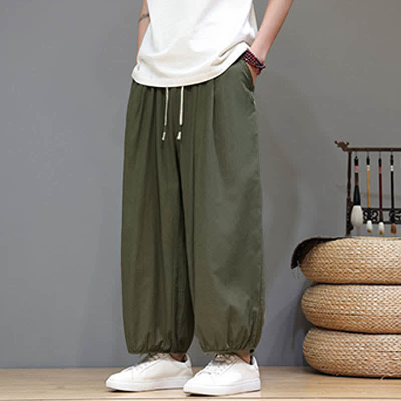 Buddha Stones サマーゼン ゴムウエストカフ メンズ クロップド ハーレムパンツ ポケット付き - image 16