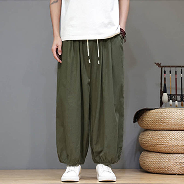 Buddha Stones サマーゼン ゴムウエストカフ メンズ クロップド ハーレムパンツ ポケット付き - image 14