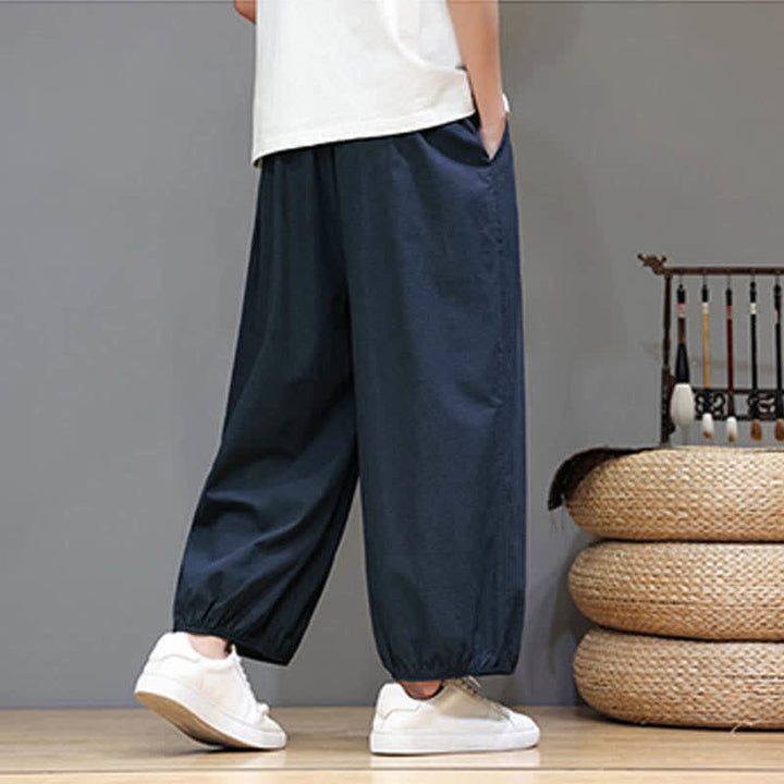 Buddha Stones サマーゼン ゴムウエストカフ メンズ クロップド ハーレムパンツ ポケット付き - image 4