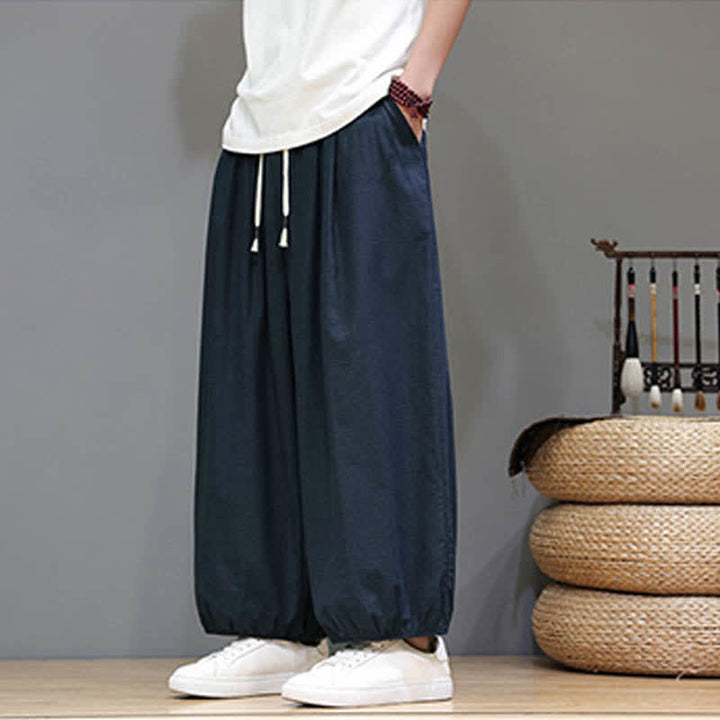Buddha Stones サマーゼン ゴムウエストカフ メンズ クロップド ハーレムパンツ ポケット付き - image 5