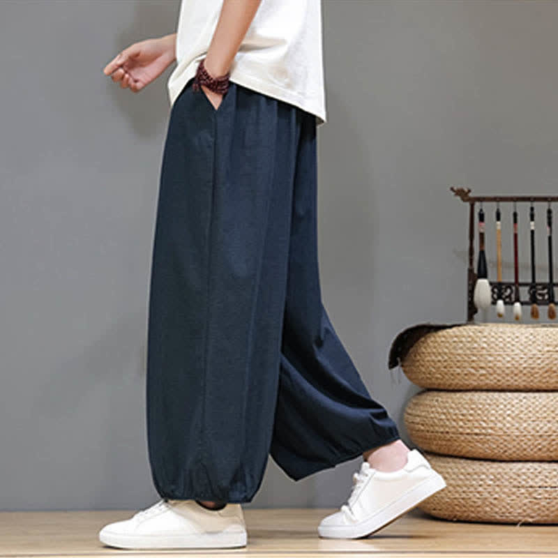Buddha Stones サマーゼン ゴムウエストカフ メンズ クロップド ハーレムパンツ ポケット付き - image 1