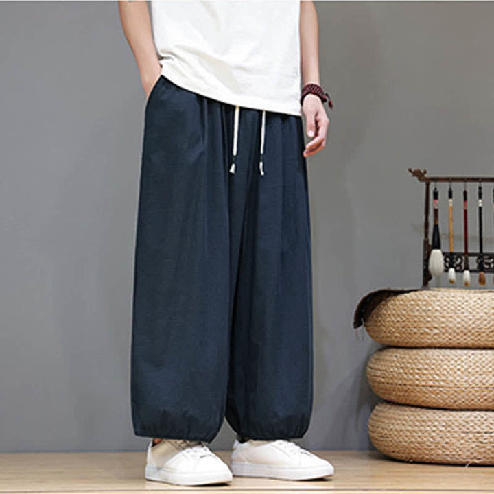 Buddha Stones サマーゼン ゴムウエストカフ メンズ クロップド ハーレムパンツ ポケット付き - image 7