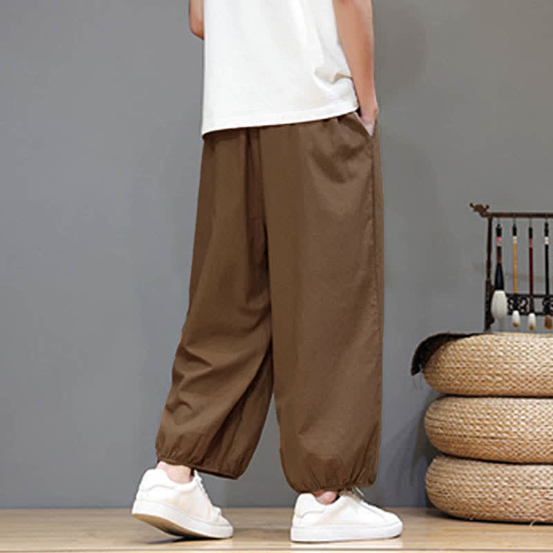 Buddha Stones サマーゼン ゴムウエストカフ メンズ クロップド ハーレムパンツ ポケット付き - image 22