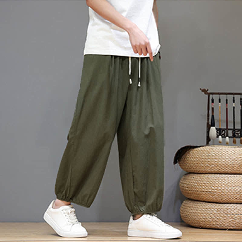 Buddha Stones サマーゼン ゴムウエストカフ メンズ クロップド ハーレムパンツ ポケット付き - image 13