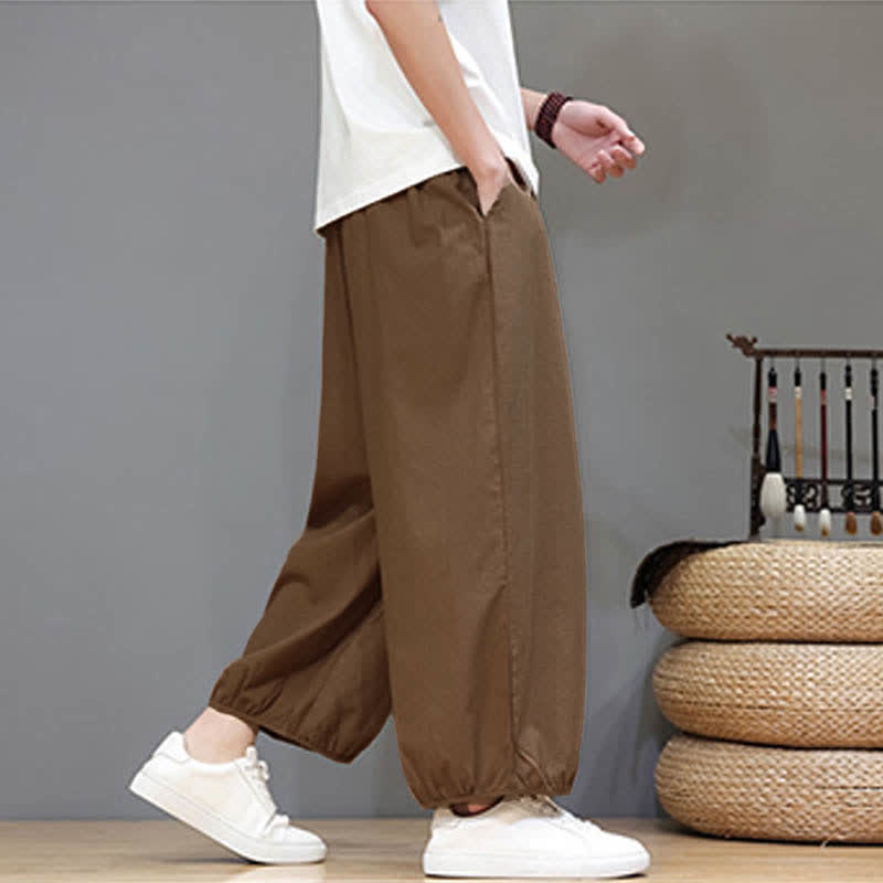 Buddha Stones サマーゼン ゴムウエストカフ メンズ クロップド ハーレムパンツ ポケット付き - image 26