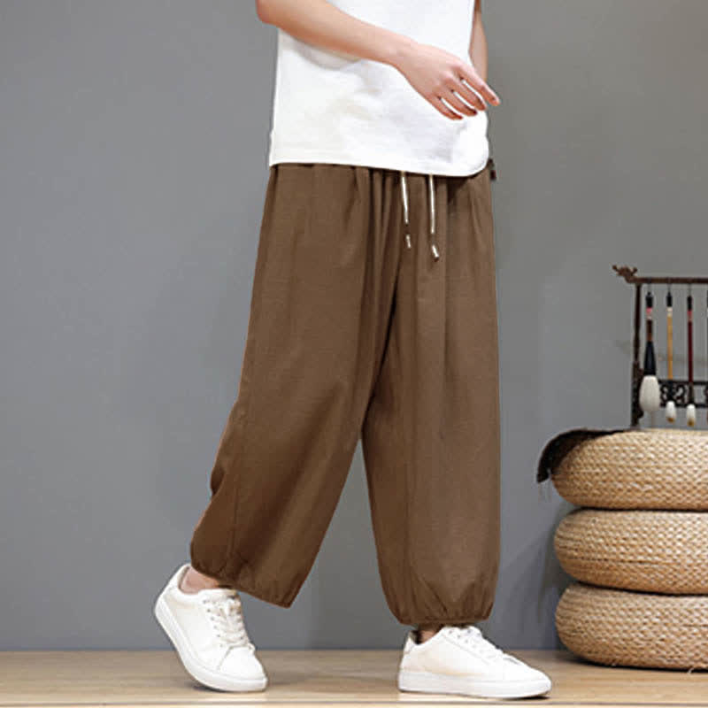 Buddha Stones サマーゼン ゴムウエストカフ メンズ クロップド ハーレムパンツ ポケット付き - image 24
