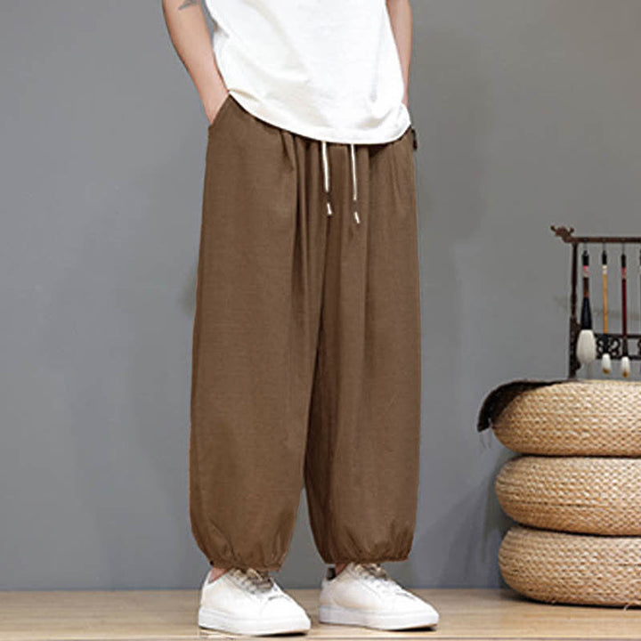 Buddha Stones サマーゼン ゴムウエストカフ メンズ クロップド ハーレムパンツ ポケット付き - image 25