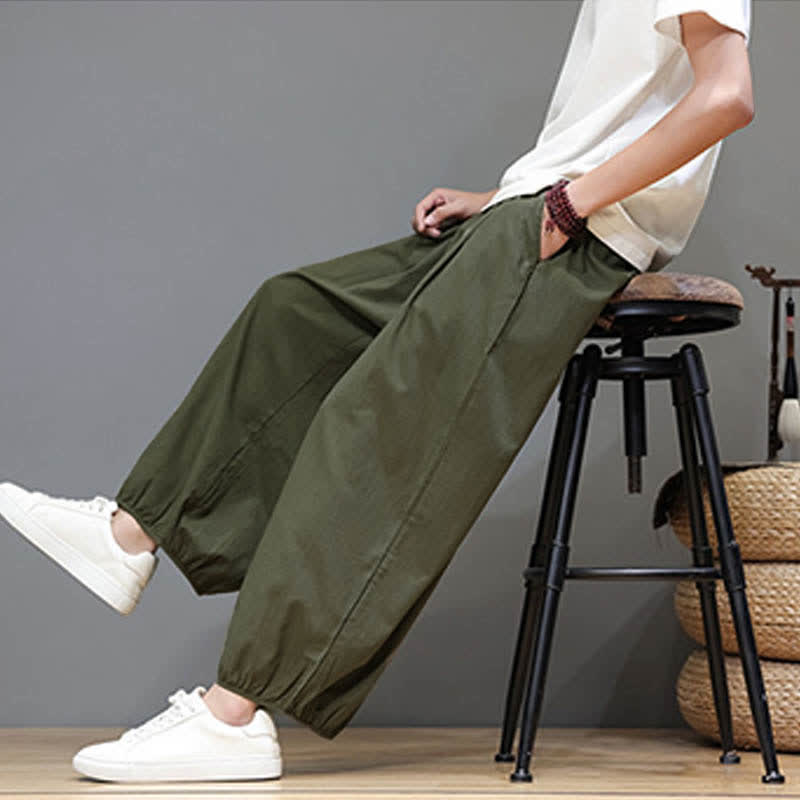 Buddha Stones サマーゼン ゴムウエストカフ メンズ クロップド ハーレムパンツ ポケット付き - image 15