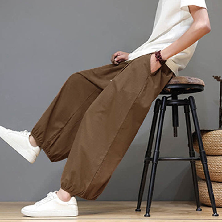 Buddha Stones サマーゼン ゴムウエストカフ メンズ クロップド ハーレムパンツ ポケット付き - image 20