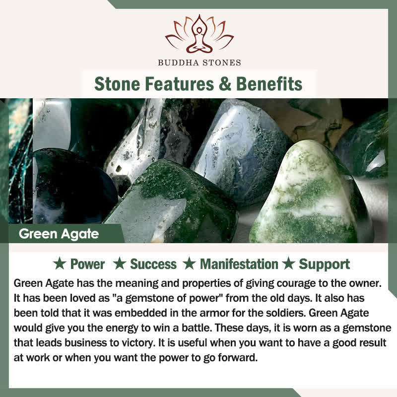 Buddha Stones グリーンアゲート、タイガーアイ、ヘマタイトのサポートビーズブレスレット - image 5