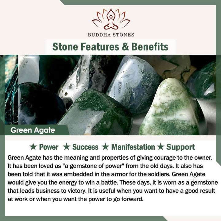 Buddha Stones グリーンアゲート、タイガーアイ、ヘマタイトのサポートビーズブレスレット - image 5