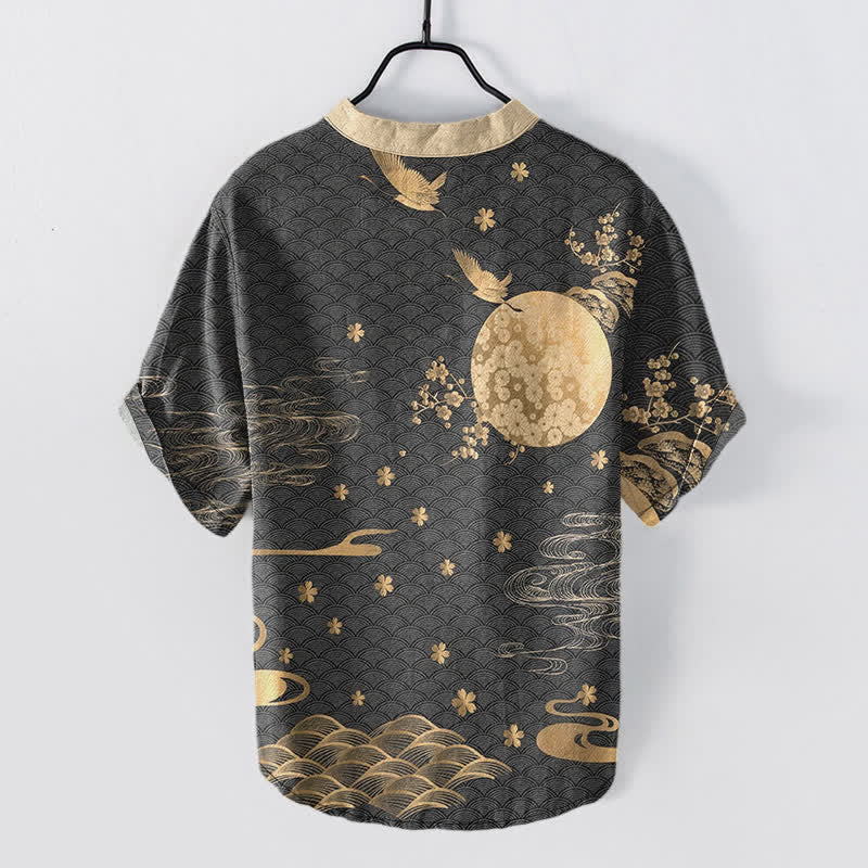 Buddha Stones 綿梅満月鶴エンブレム メンズ半袖ハーフボタンシャツ - image 6