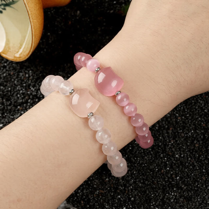 Buddha Stones かわいい猫のデザイン、ブルーレースアゲート、クリアクォーツビーズブレスレット - image 33