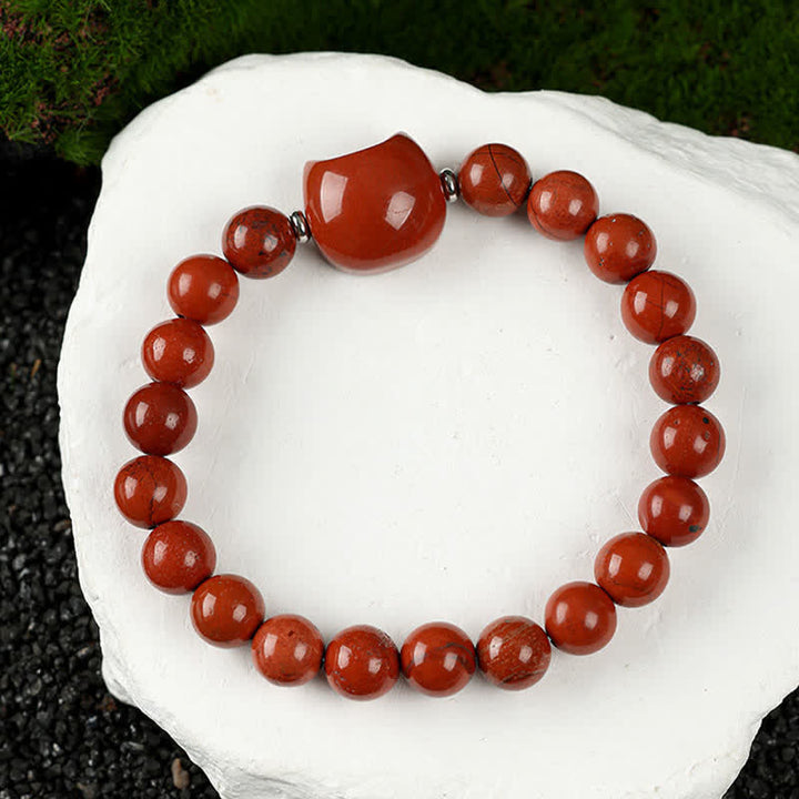 Buddha Stones かわいい猫のデザイン、ブルーレースアゲート、クリアクォーツビーズブレスレット - レッドジャスパー（手首周り15～16cm） - image 22