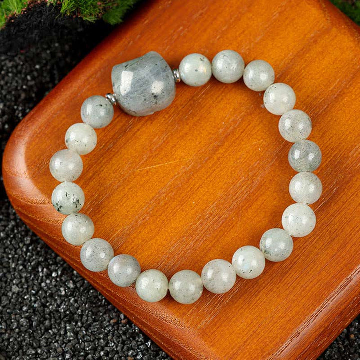 Buddha Stones かわいい猫のデザイン、ブルーレースアゲート、クリアクォーツビーズブレスレット - ラブラドライト（手首周り15～16cm） - image 12