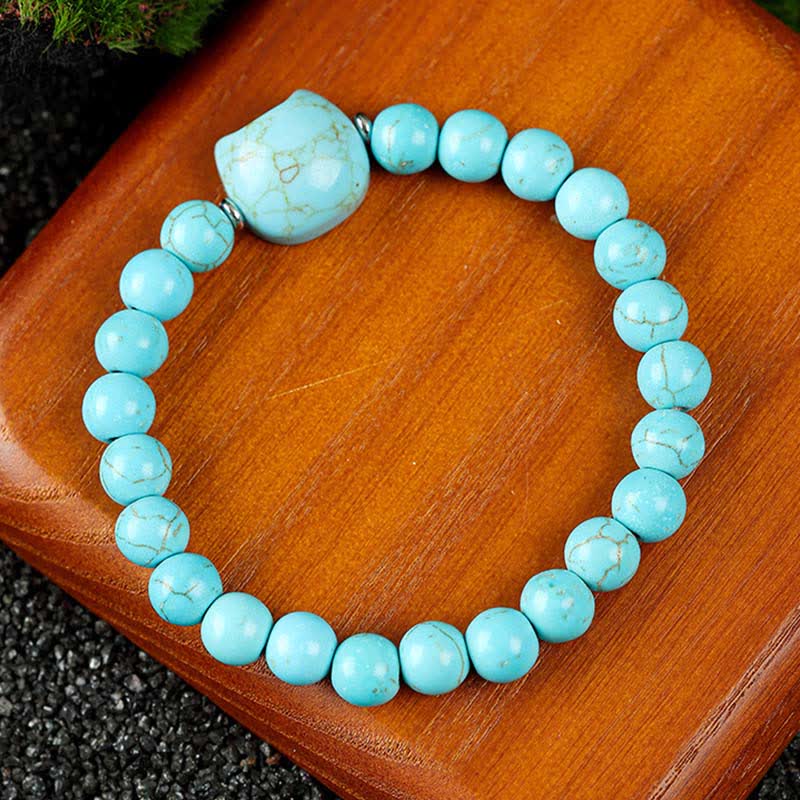 Buddha Stones かわいい猫のデザイン、ブルーレースアゲート、クリアクォーツビーズブレスレット - ターコイズ（手首周り15～16cm） - image 14