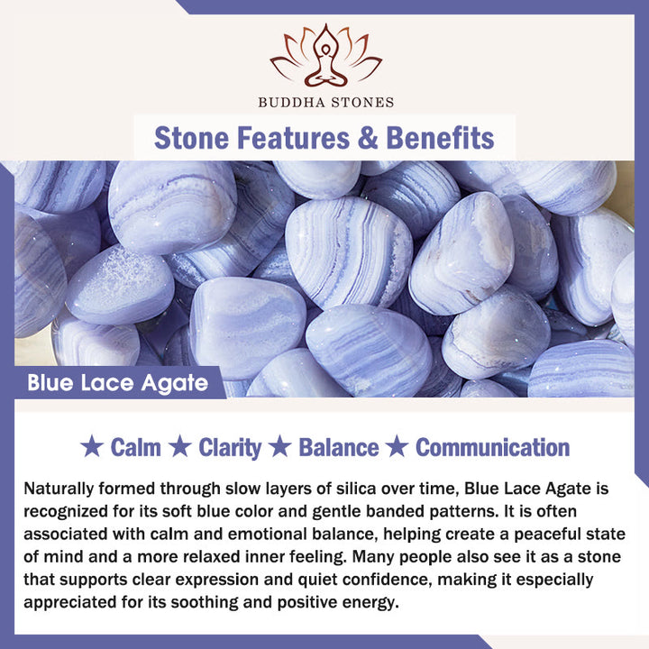 Buddha Stones 天然ブルーレースアゲートのラウンドバランスリング - image 7