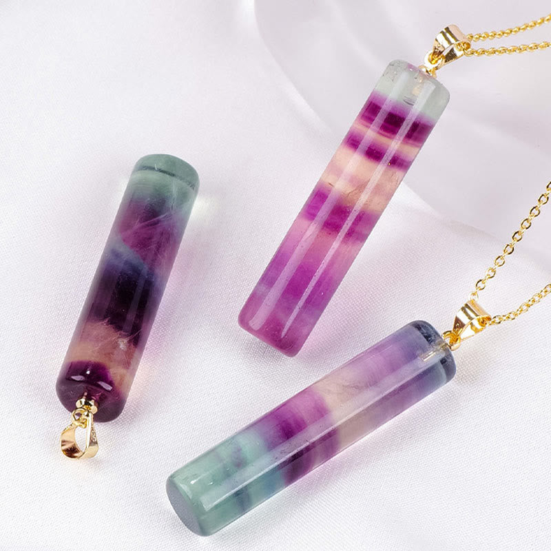 Buddha Stones 天然カラフルフローライト円筒形保護ネックレスペンダント - image 3