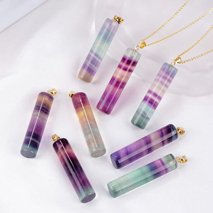 Buddha Stones 天然カラフルフローライト円筒形保護ネックレスペンダント - image 9