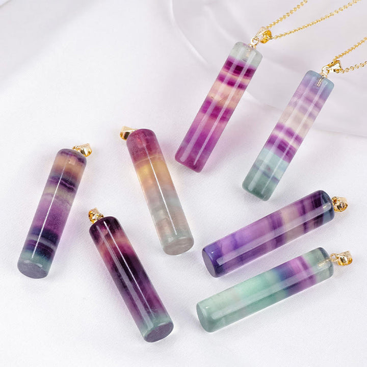Buddha Stones 天然カラフルフローライト円筒形保護ネックレスペンダント - image 5