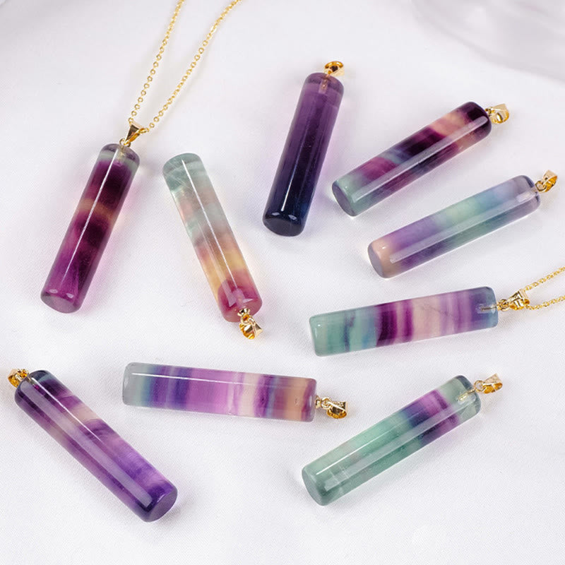 Buddha Stones 天然カラフルフローライト円筒形保護ネックレスペンダント - image 10