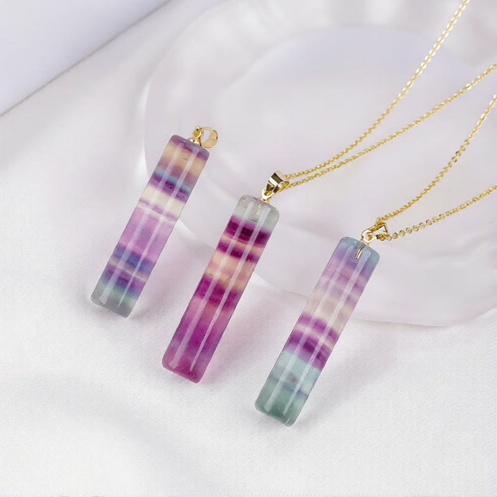 Buddha Stones 天然カラフルフローライト円筒形保護ネックレスペンダント - image 0