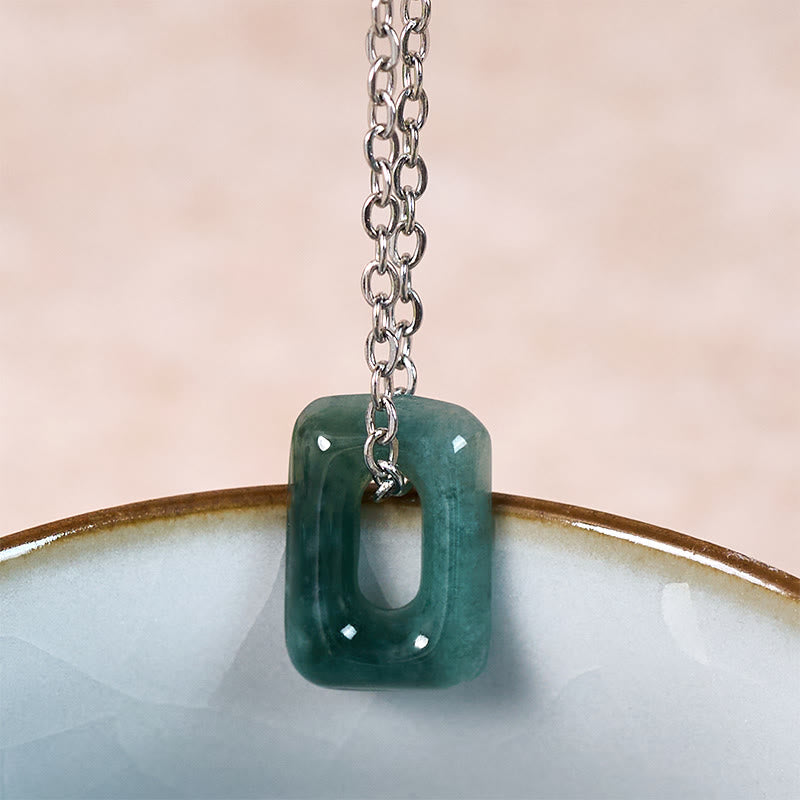 Buddha Stones ミニスクエアグリーンジェイドアバンダンスネックレスペンダント - image 7