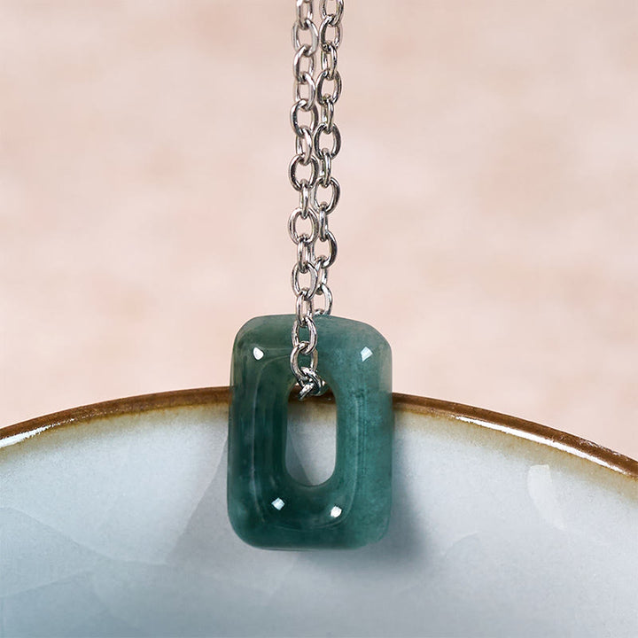 Buddha Stones ミニスクエアグリーンジェイドアバンダンスネックレスペンダント - image 7
