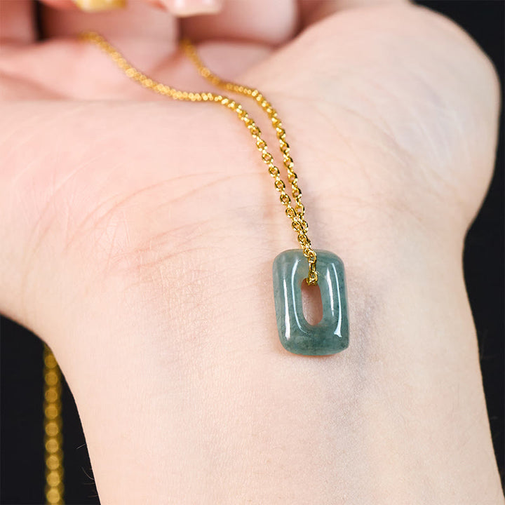 Buddha Stones ミニスクエアグリーンジェイドアバンダンスネックレスペンダント - image 4