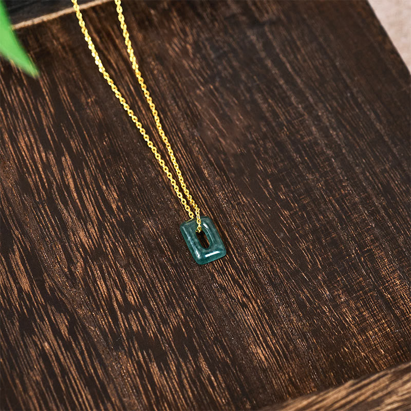 Buddha Stones ミニスクエアグリーンジェイドアバンダンスネックレスペンダント - image 3