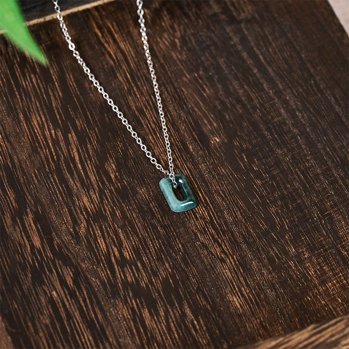 Buddha Stones ミニスクエアグリーンジェイドアバンダンスネックレスペンダント - image 8